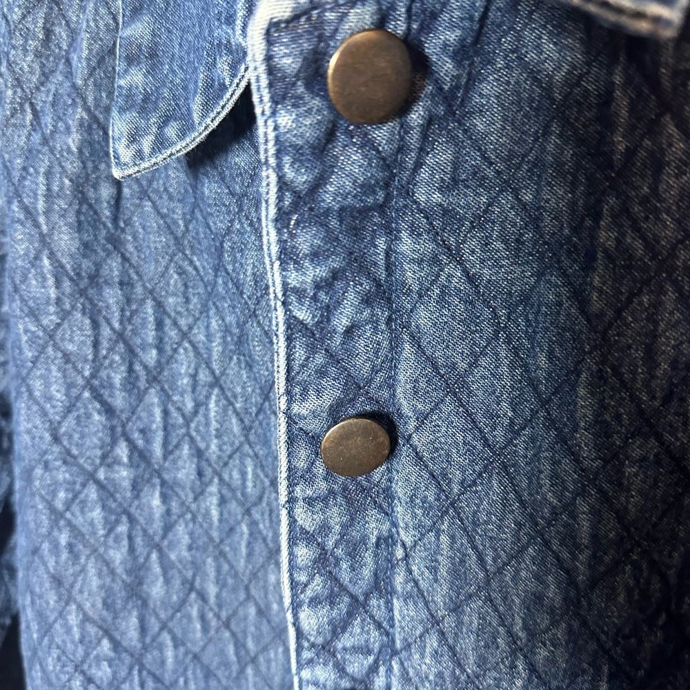 Vtg Denim Quilted Jean Jacket with Floral Embroidery pockets L - Picture 6 of 10